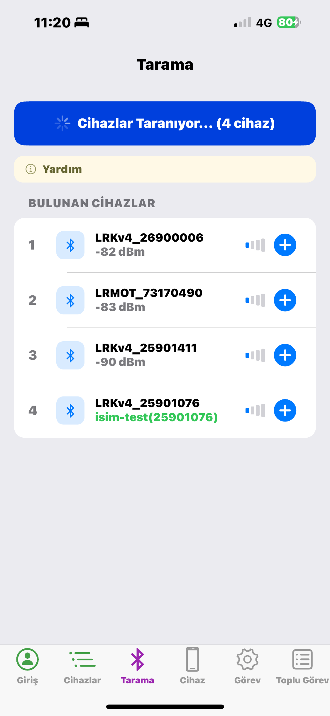 Device scan screen