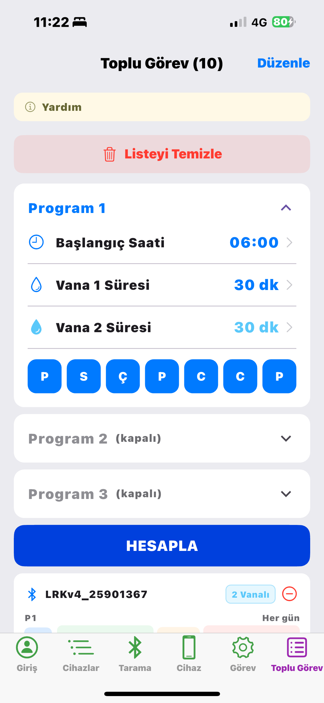 Bulk task screen